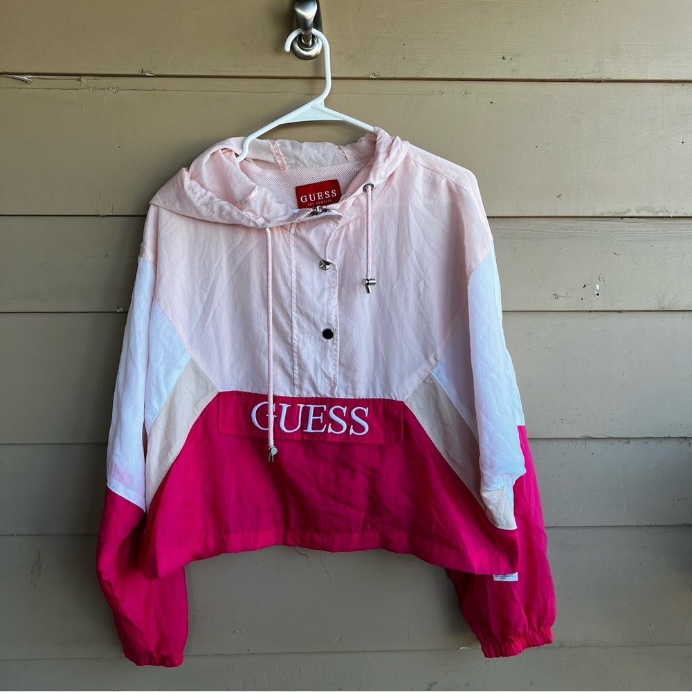 Guess Cropped Windbreaker - Size L - Lightweight Rain Winter